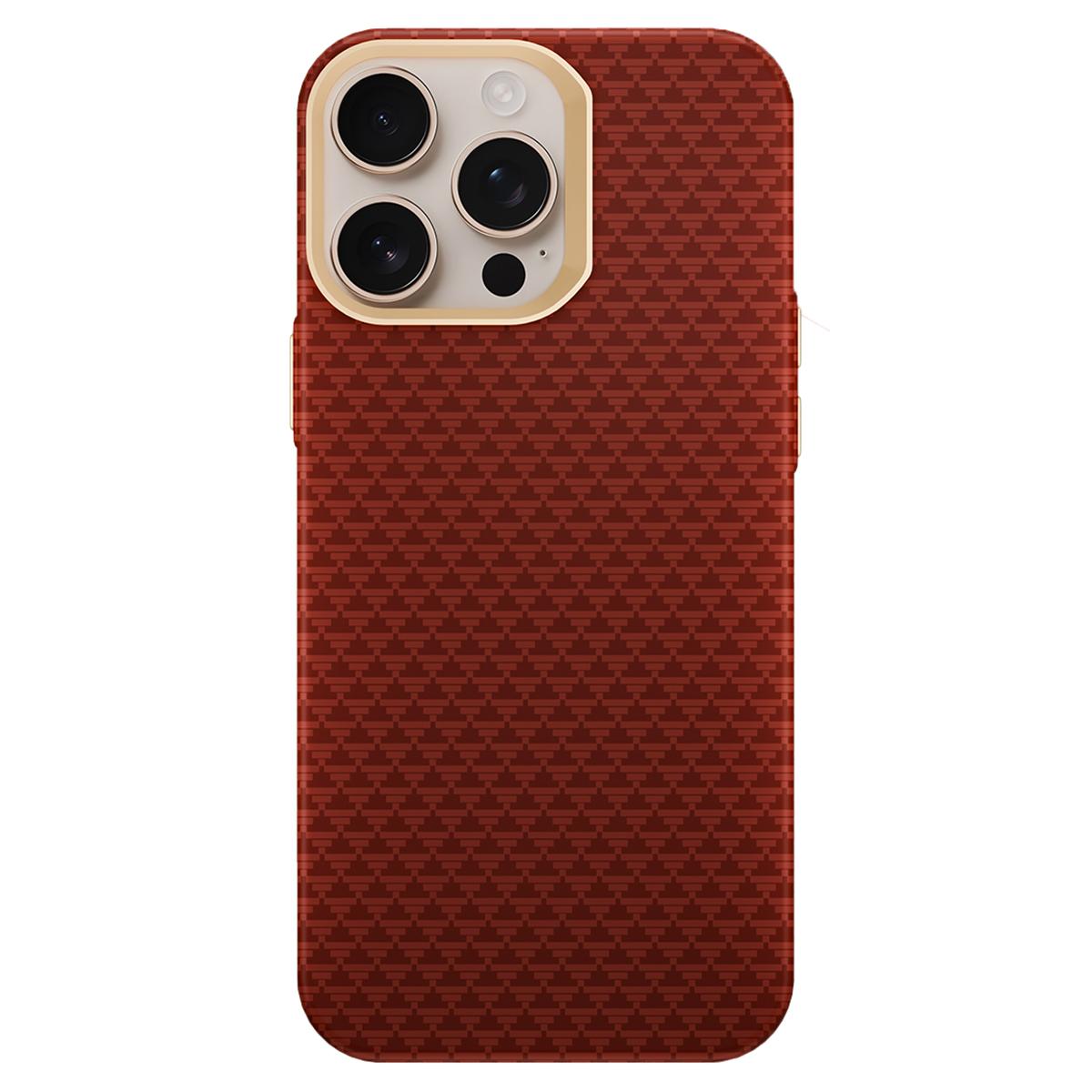 

GKK BTGD For iPhone 16 Pro Case Woven Texture Compatible with MagSafe Metal+PC Phone Back Cover Red