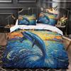 3D Printed Premium Oil Painting Dolphin Duvet Bedding Set, Children's Adult Bedding Set, Zipper with Pillowcase Bed Set, Double