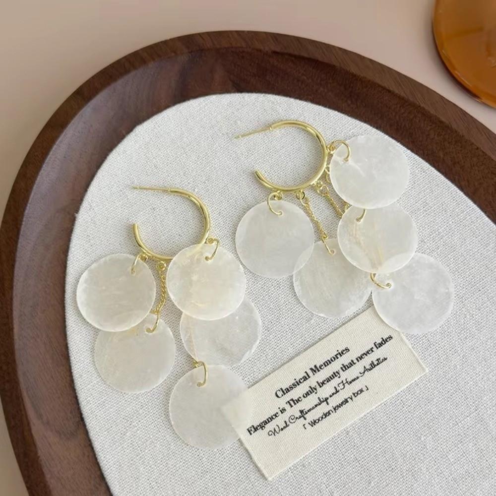 Petal Drop Tassel Earrings White/Gold Dangle Earrings Korean Shell Dangle Earrings Beach