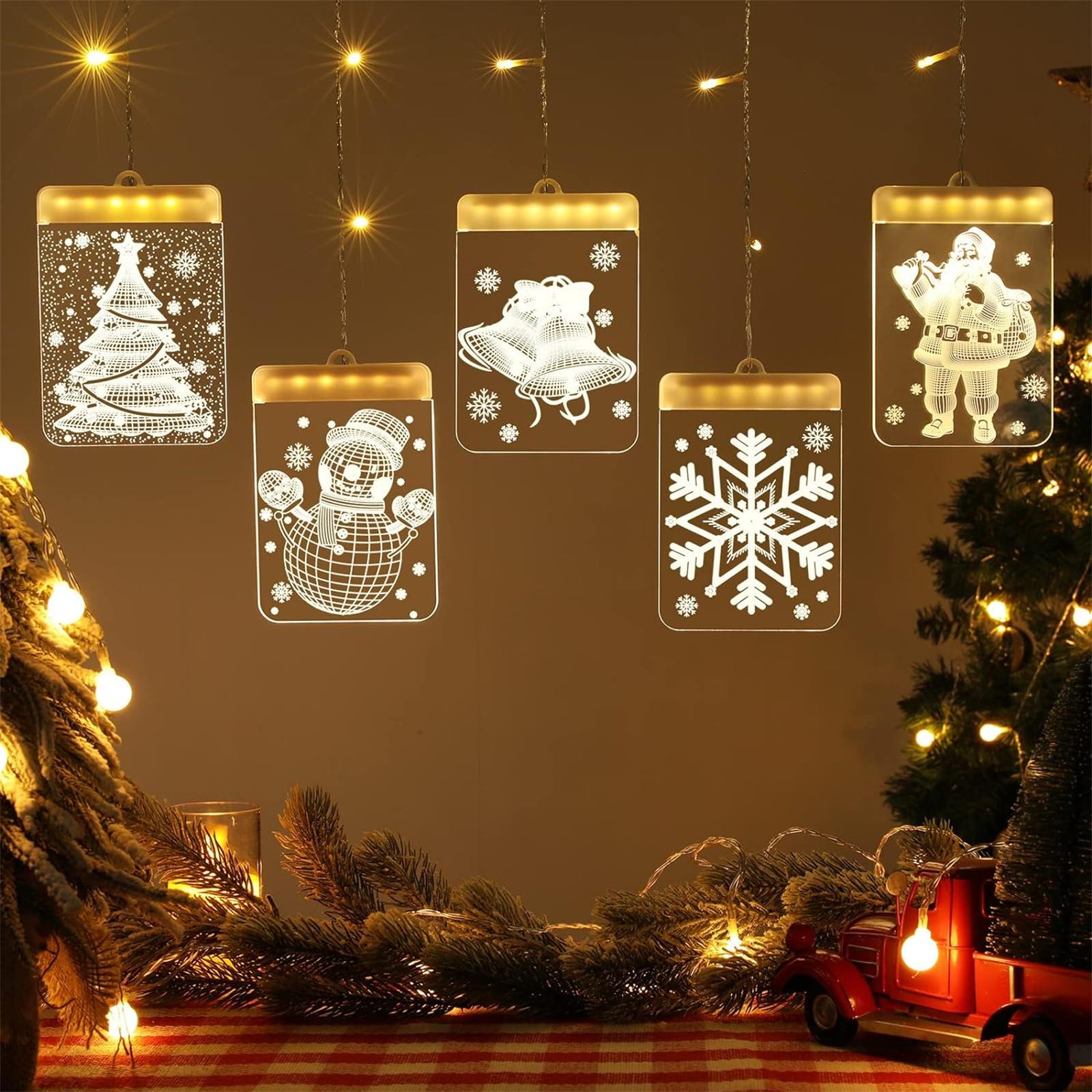 

9.8 Ft Led Curtain String Lights With USB 3000K 7lm Super Bright 3D Christmas Light For Indoor Windows Wall Fireplace Door Decorations USB_Warm White