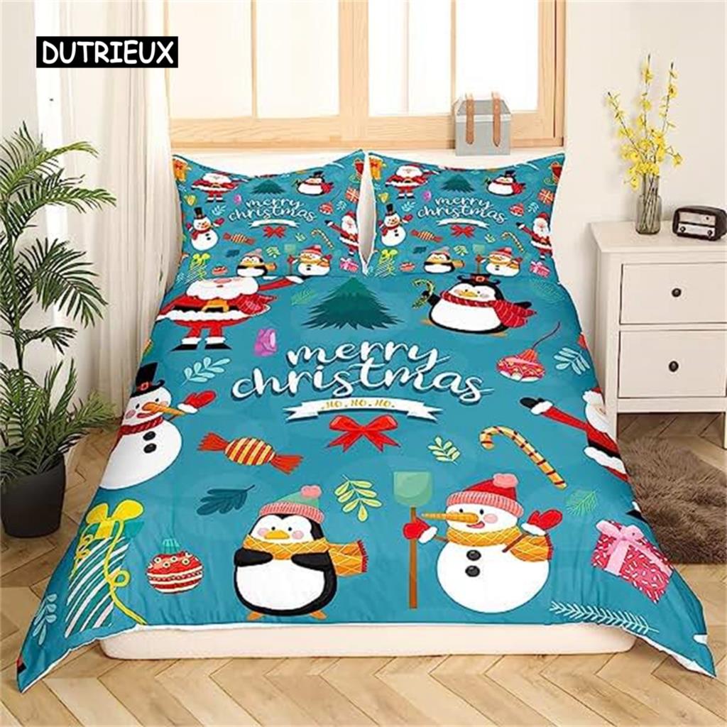 Christmas Duvet Cover Red Bow Pattern Comforter Covers Shams Buff Color Bedding Set Xmas Gift Decorations For Children Women Men