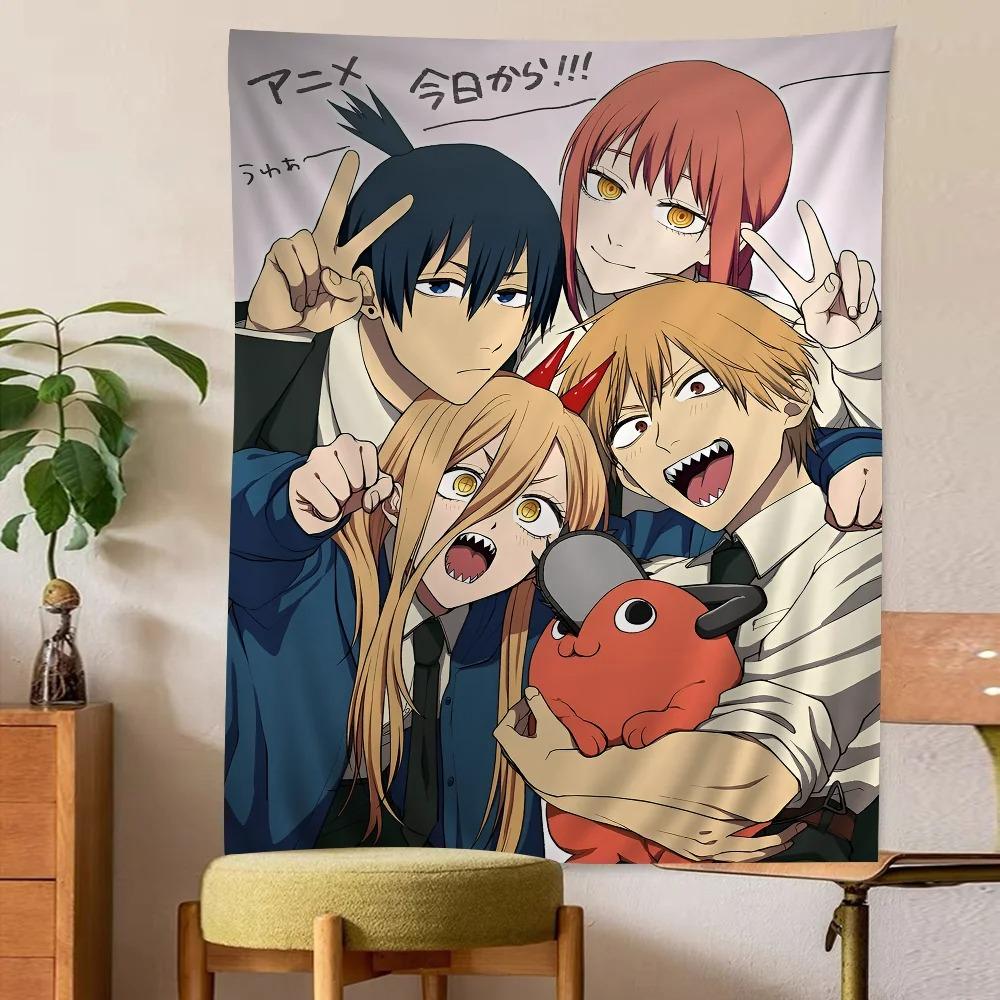 

Man Anime Tapestry Denji Makima Power Aki Character Print Black White Wall Hanging for Otaku Bedroom Anime Room Decor 74x94cm(29x37in)