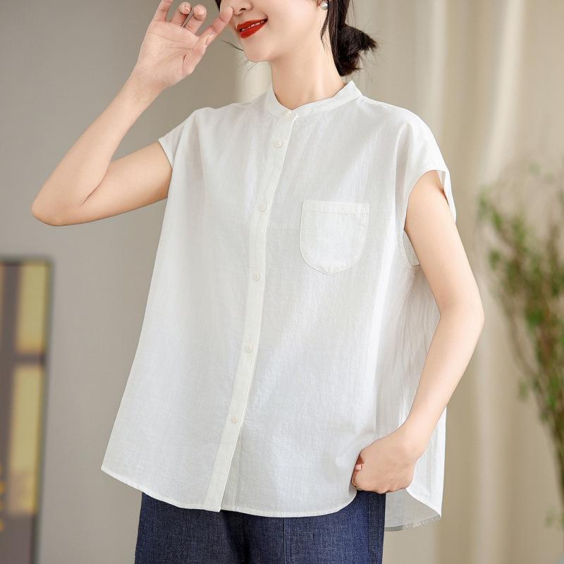 

Реальный снимок японского летнего искусства свободная хлопковая льняная блузка простой жилет без рукавов рубашка топ для женщин 2XL белый