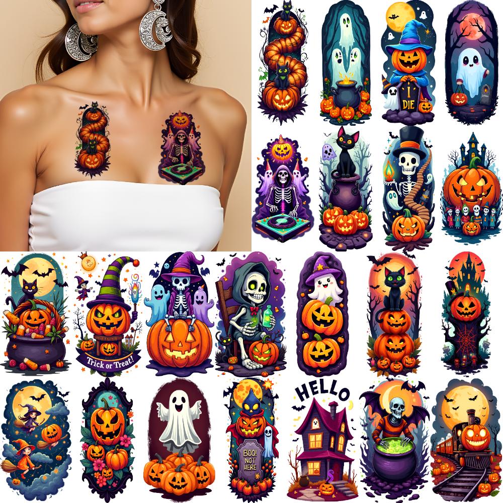 12pcs Temporary Tattoo Witches Temporary Tattoo Stickers Cats Haunted House Halloween Cauldron For Shoulders Children Cheeks