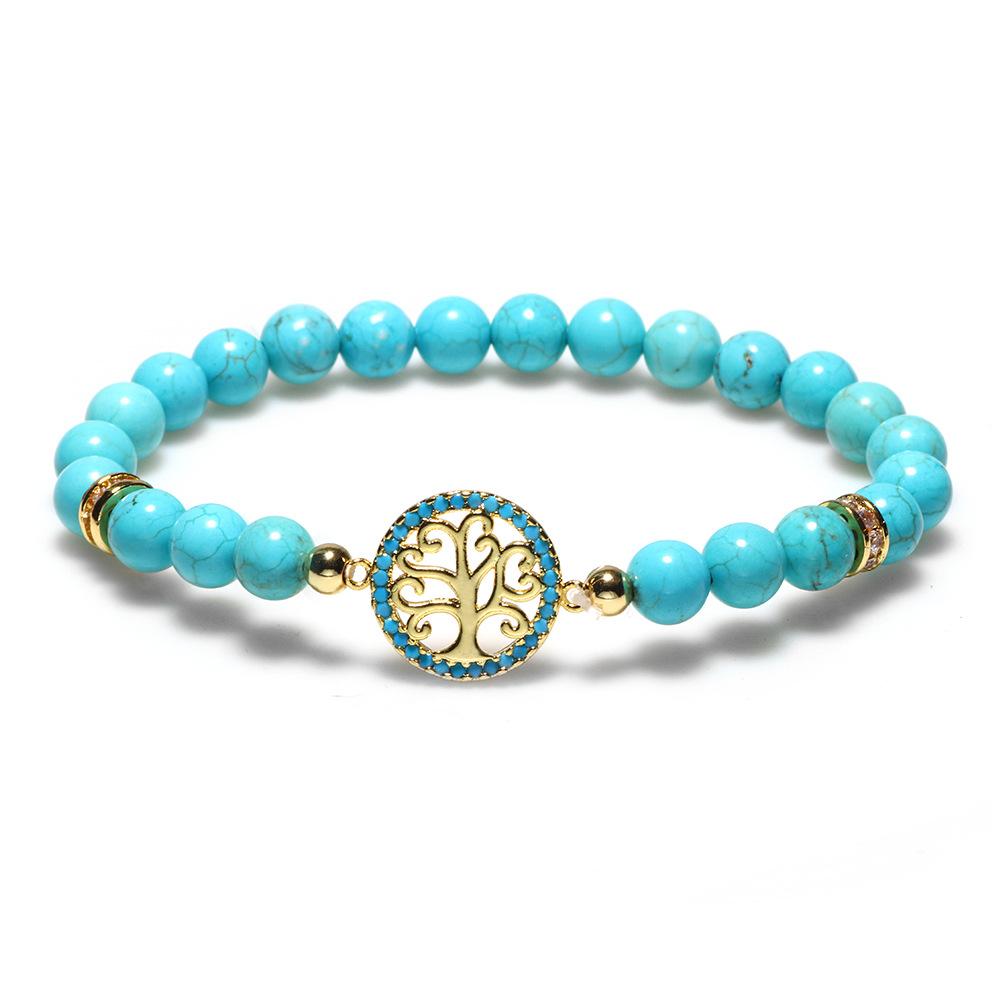 Turquoise Gemstone Bracelet Tree of Life Beaded Zircon Jewelry Men Women Natural Stone Wristband Stylish Accessory