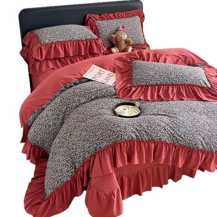 Spring/Summer Washed Cotton Lace Quilt Bedspread Set - 4 Pieces, Machine Washable