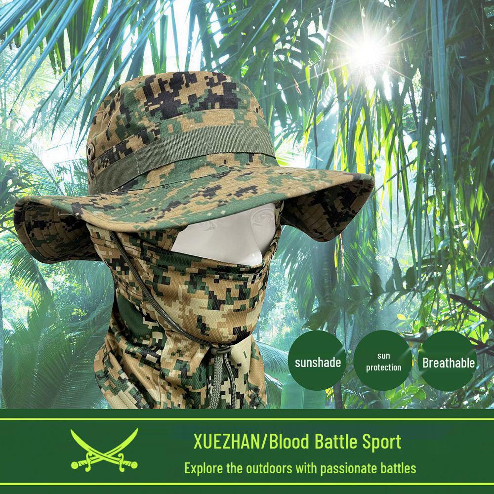 Camouflage Winddichter Fischerhut & Sonnenschutzmasken-Set für Outdoor-Aktivitäten