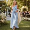 Women's Summer One Shoulder Beach Sundress, Pleated A-line Flowy Long Dress, Casual Loose Travel Vacation Dress Sale Goods