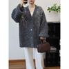 Autumn and Winter New Medium and Long Knitted Cardigan Loose Sequined Beaded Design Sweater Jacket Women