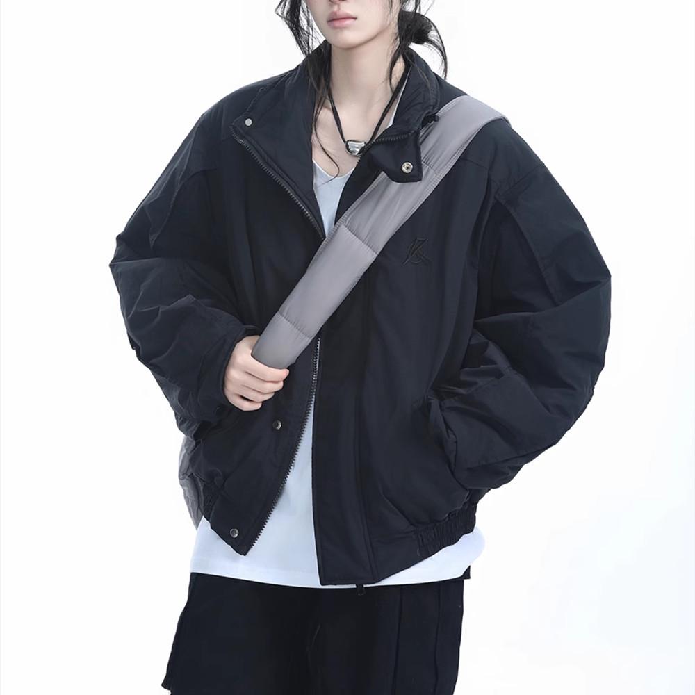 Unisex American Retro Quilted Bomber Jacket: Thick Stand Collar Autumn Winter Baseball Coat