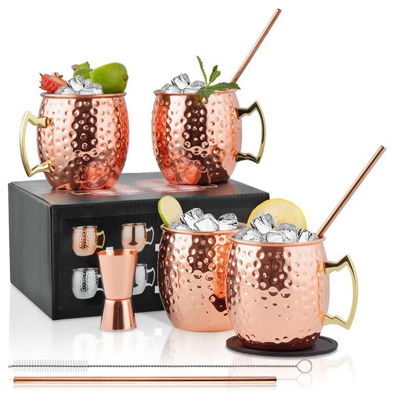 Stainless Steel Hammered Copper Plated Mule Mug Set