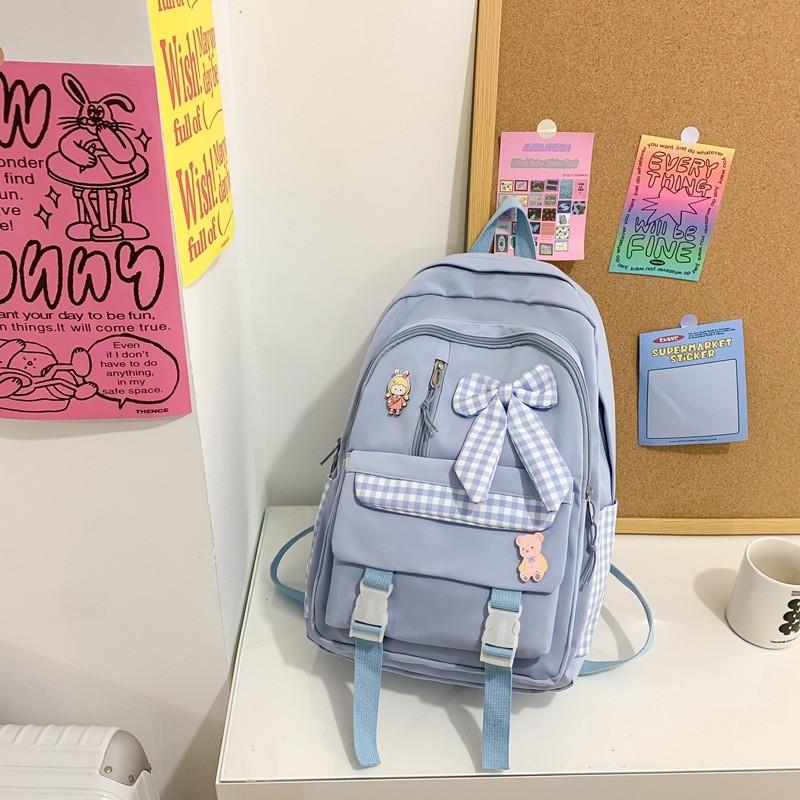 Cute Bow Checkered Decoration For Student Leisure Backpacks For Use Daily