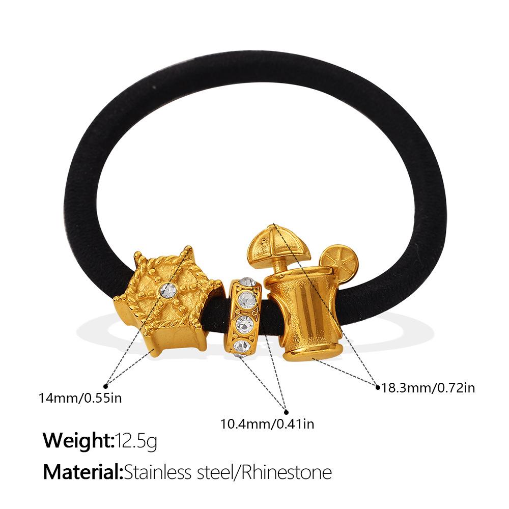 

Heart & Smile Embossed Zircon Inlaid Spacer Bead Gold Beaded Hair Tie, Elegant Hair Accessory 8