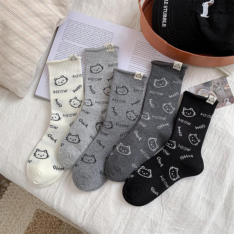 Funny Socks Animals Cartoon Dog Print Japanese Kawaii Cute Socks Women Korean Style Casual Harajuku Streetwear Middle Tube Socks