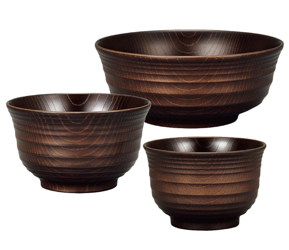 Yamanaka Lacquer Nature Range Set with Zelkova Wood Soup Rice and Noodle Dark M16330 Thousand-Step Grain, Bowl, Bowl, Bowl, Brown,