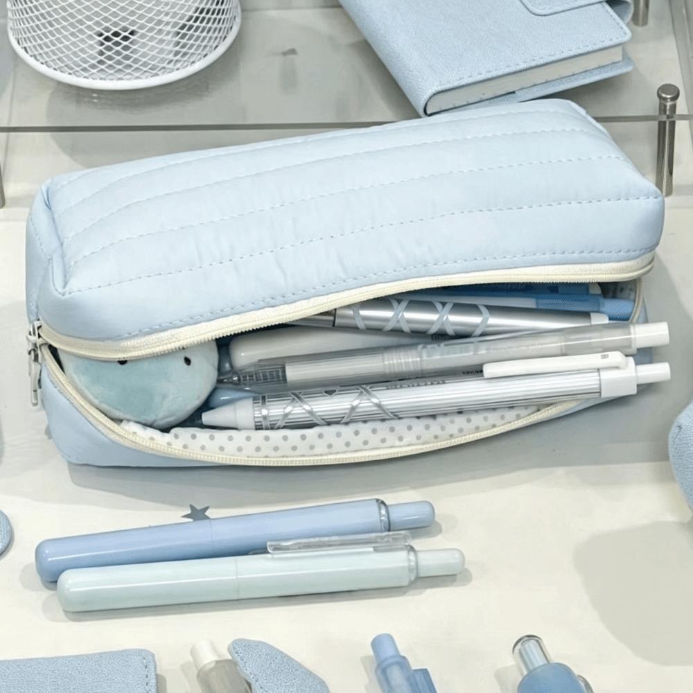Portable Cream Color Pencil Case Multi-functional School Storage Bag  Office Use