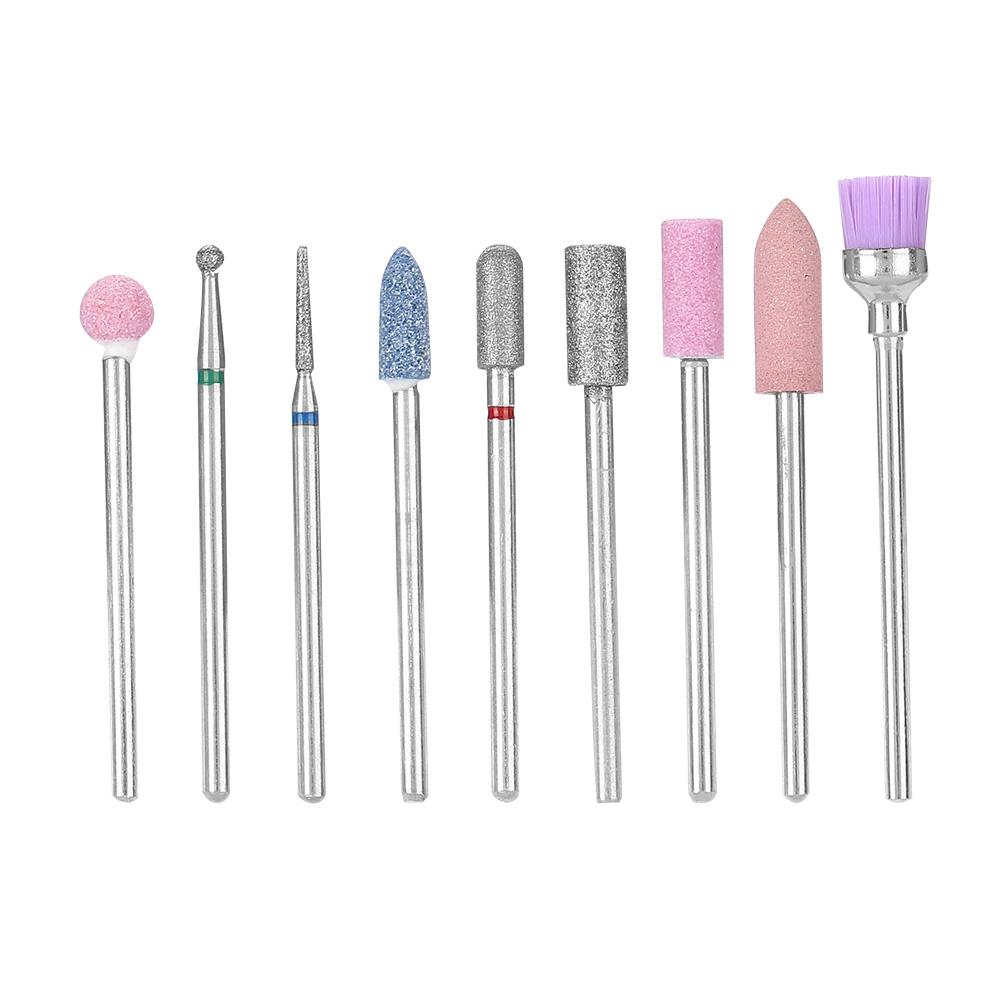 9Pcs Emery Nail Drill Bits Set Polishing Tools Grinding Head for Manicure Drills Machine