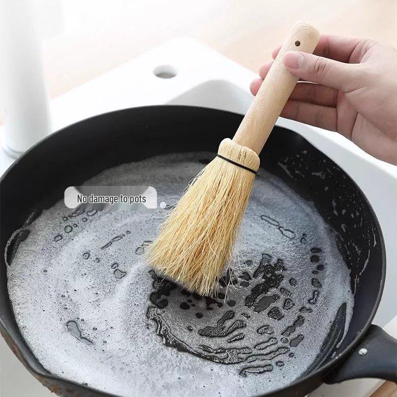 Long-Handled Coconut Fiber Dishwashing Brush - Non-Scratch, Non-Stick, Decontamination Cleaning Tool