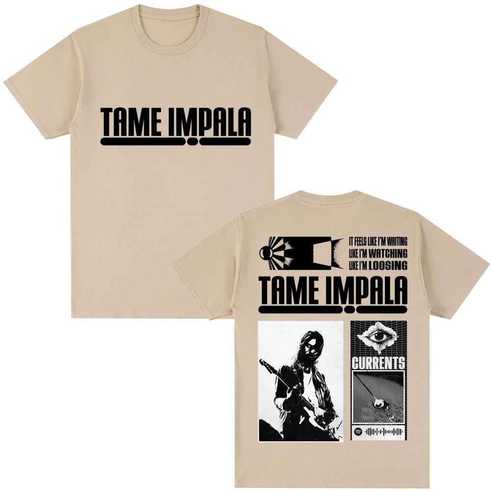 Rock Band Tame Impala Currents Album T Shirts Men Women Harajuku Vintage T-shirts Casual Male Hip Hop Oversized Cotton T Shirt
