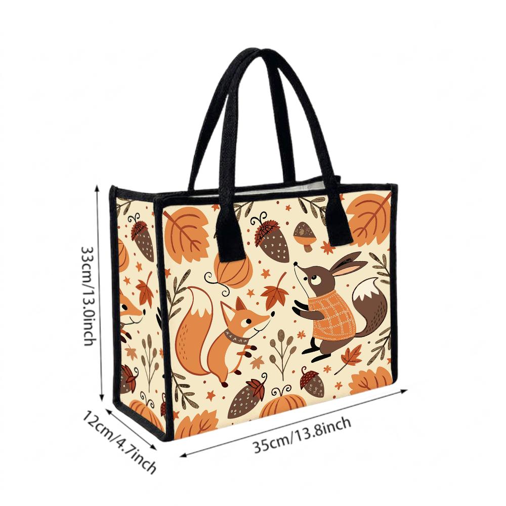 Cute Forest Animal Print Tote Bag Casual Autumn Outdoor Daily Handbag for Women