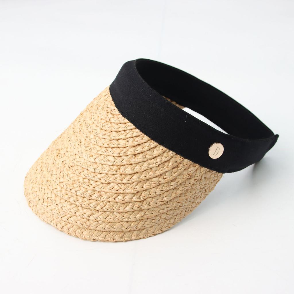 New Straw Woven Empty Top Hat Summer UV Protection Headband Black Elastic Straw Hat Hat Sun Protection Empty Top Woven Sunshade