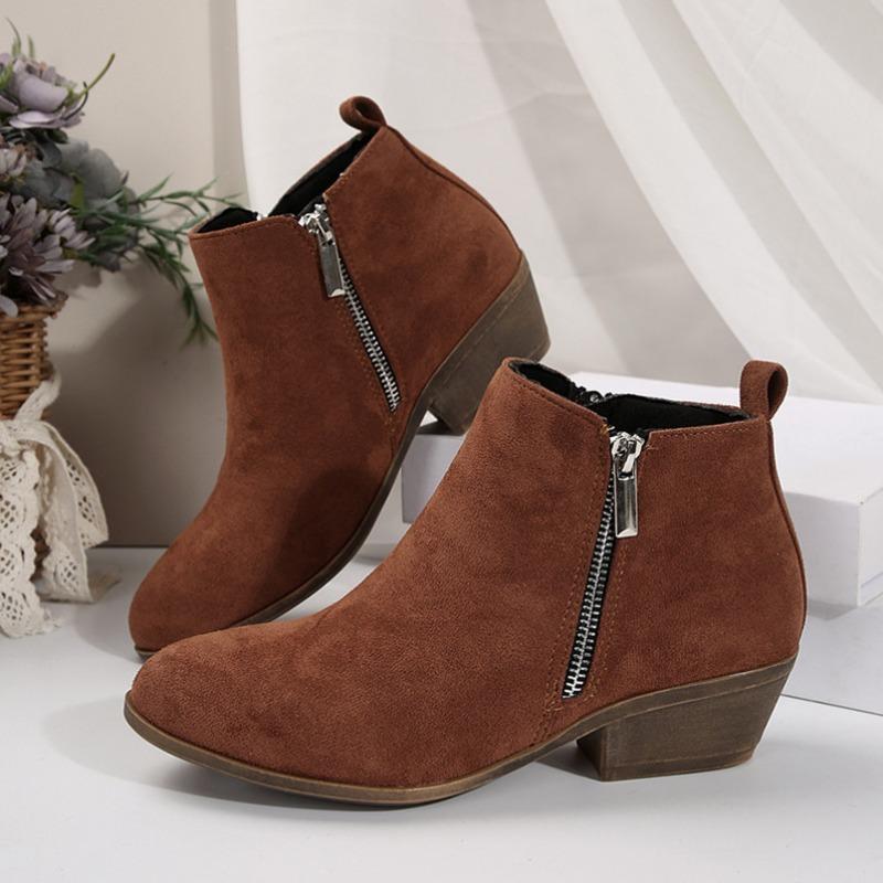 

Women s Pointed Toe Distressed Ankle Martin Boots, Chunky Heel Side Zipper Leather Boots, Plus Size Fall Winter Shoes 43