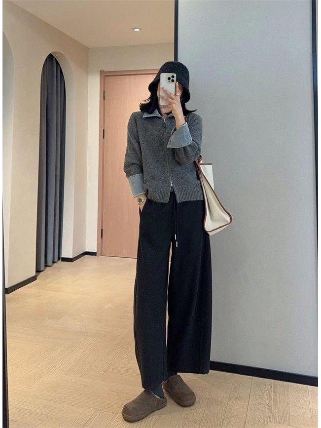 High-Waisted Wool Wide-Leg Cropped Trousers - Slimming, Cozy Bootcut for Women (Autumn/Winter)