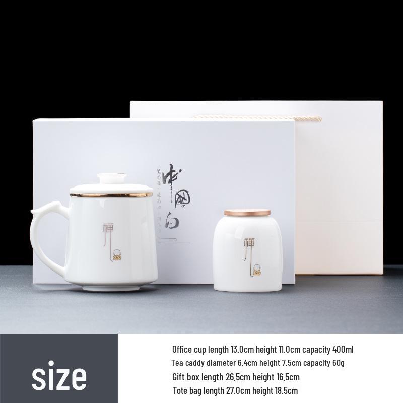 White Porcelain Office Tea Cup with Filter – Mutton Fat Design for Personal Use and Gift