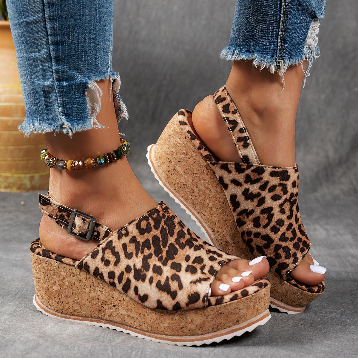

Leopard Wedges Sandals Women s Platform Shoes Summer Slippers 2025 Beach Walking Ankle Strap Pumps Zapatos De Mujer 36