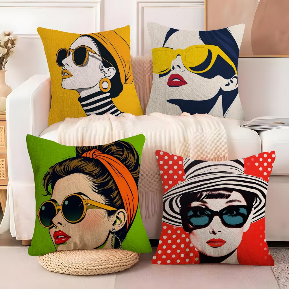 A-Audrey H-Hepburn Fashion Prin Pillow Case Linen Pillow Case Sofa Home Decor Cushion Cover Cushion Cove