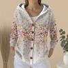 Women's Fashion Casual Sweater Button-Up Print Cardigan  Hooded Jacket