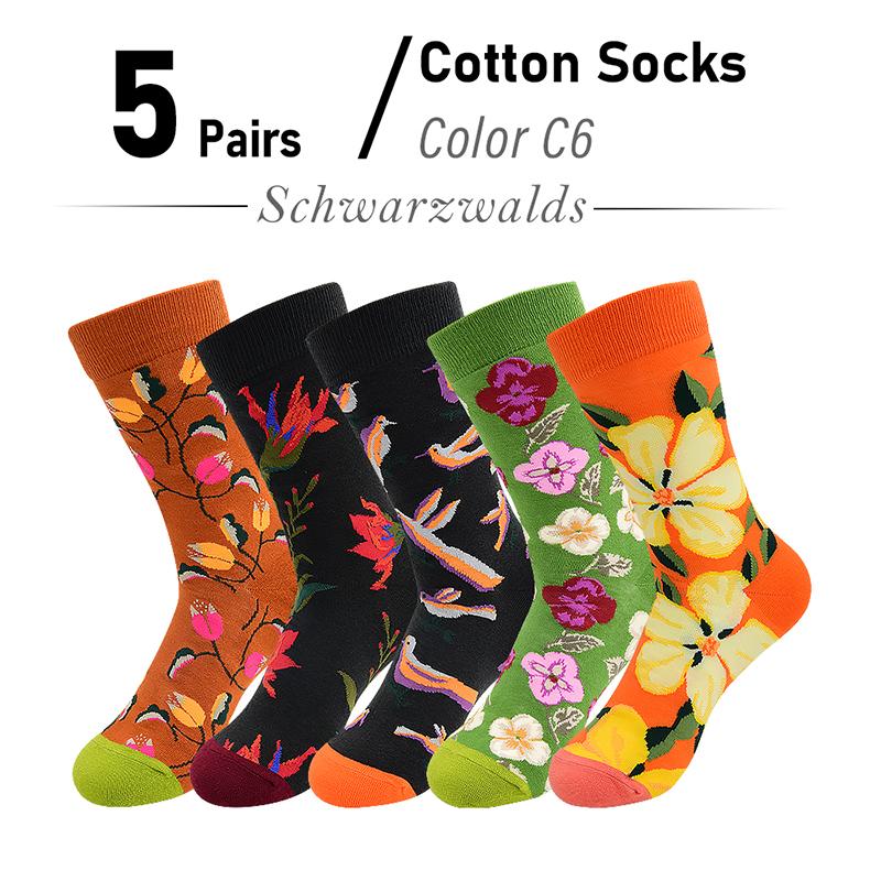 5 Pairs New Arrivals Combed Cotton Women Socks Unisex Cute Floral Styles 8 Color Happy Funny Casual Female Breathable Crew Socks