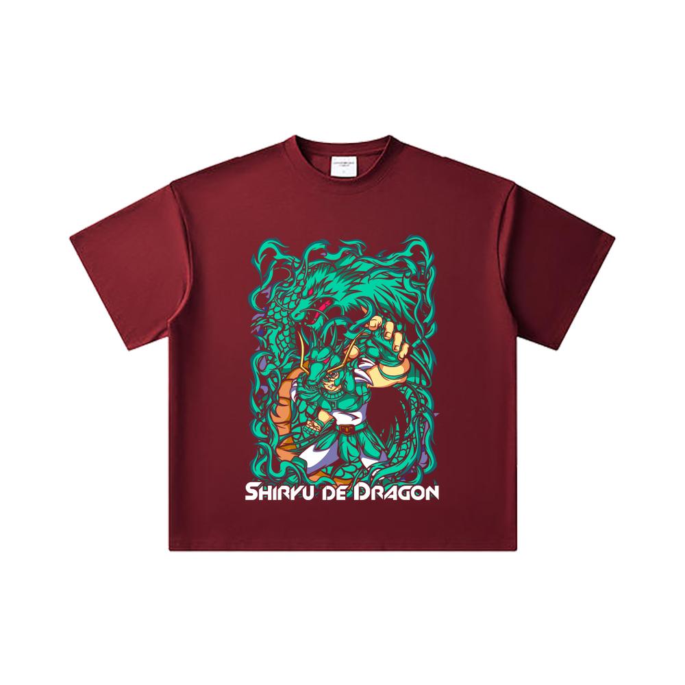

260 GSM Double Yarn 32 Count 100% Cotton Saint Seiya V16 Shiryu Print Unisex Heavy Cotton T Shirt 2XL вина червоного кольору