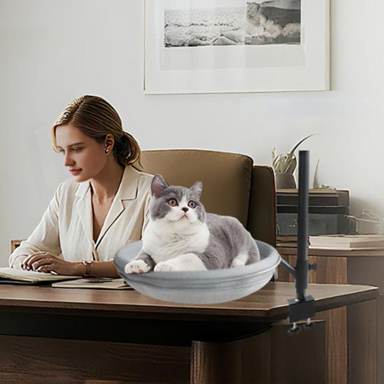 Cat Bed & Perch for Desk 360 Degrees Adjustable Mesh Hammock with Metal Frame Breathable Soft Mesh Cat Nest for Home Office Desk