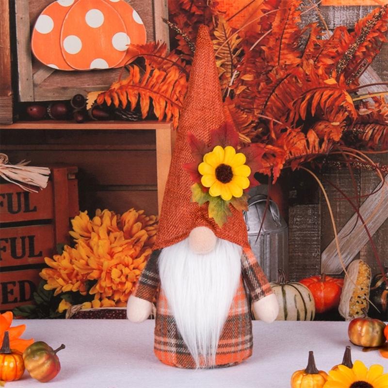 Thanksgiving Gnomes Decoration Plush Sunflower Handmade Tomtes Swedish Gnomes Tomtes Ornaments for Kitchen Tiered Tray