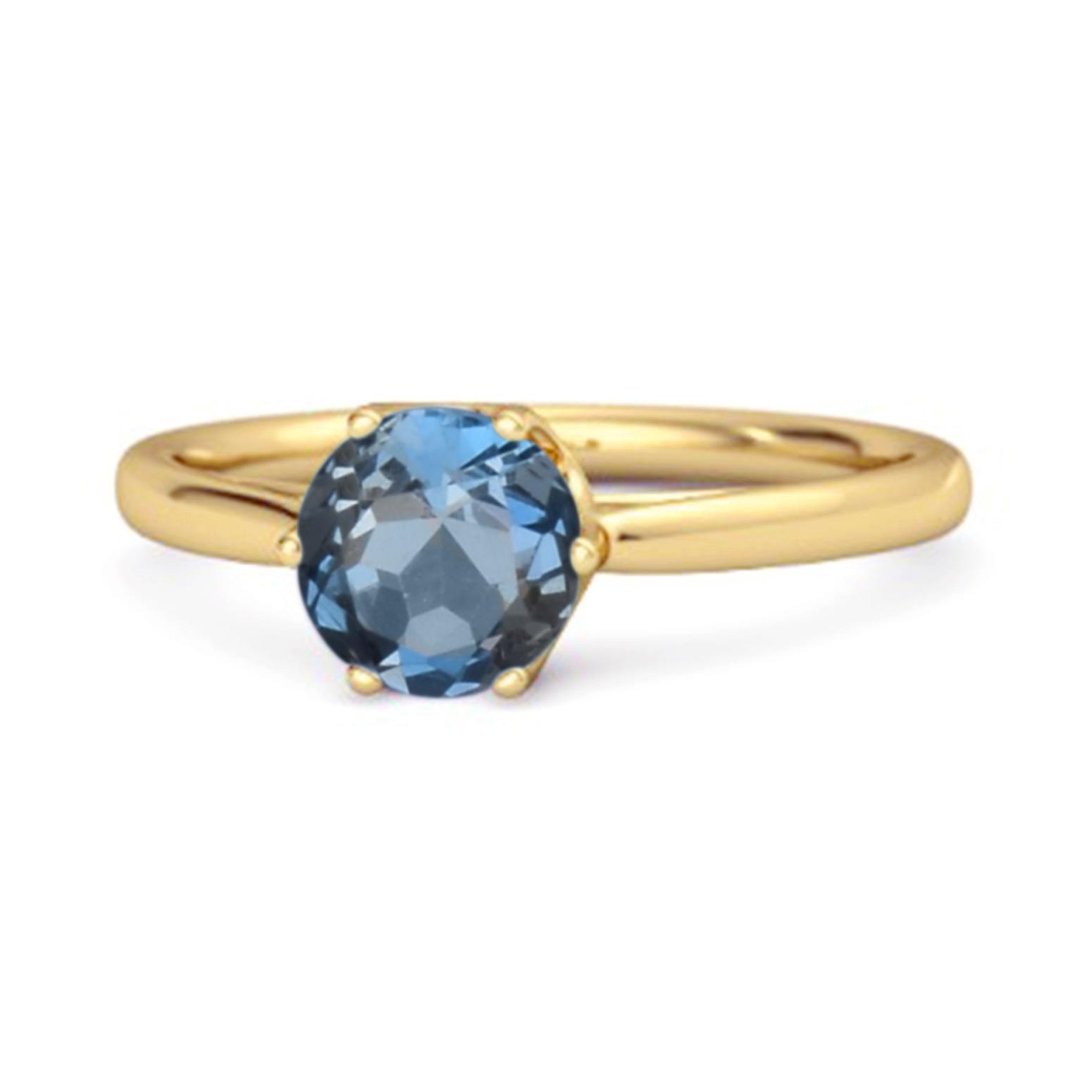 London Blue Topaz Classic Solitaire Ring - 925 Sterling Silver Gold Vermeil 7.5 жёлтый