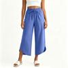 Women Casual Elastic Waist Drawstring Pants with Pockets Side Button Detail Relaxed Fit Cropped Trousers for Everyday Wear