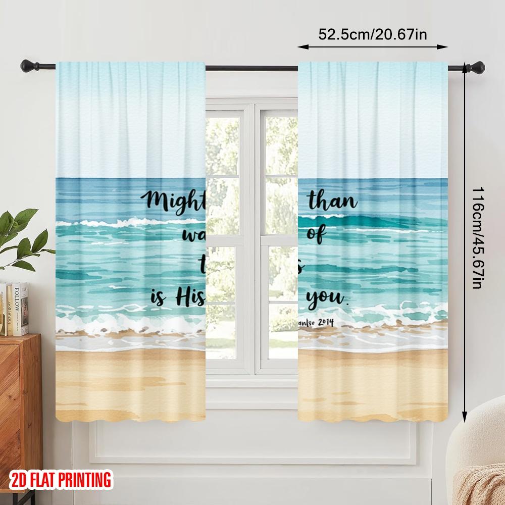 2pcs 2D flat printing Window Curtains Mightier Waves His Love Fabric Without Electricity Festive Curtains Perfect for Yard &