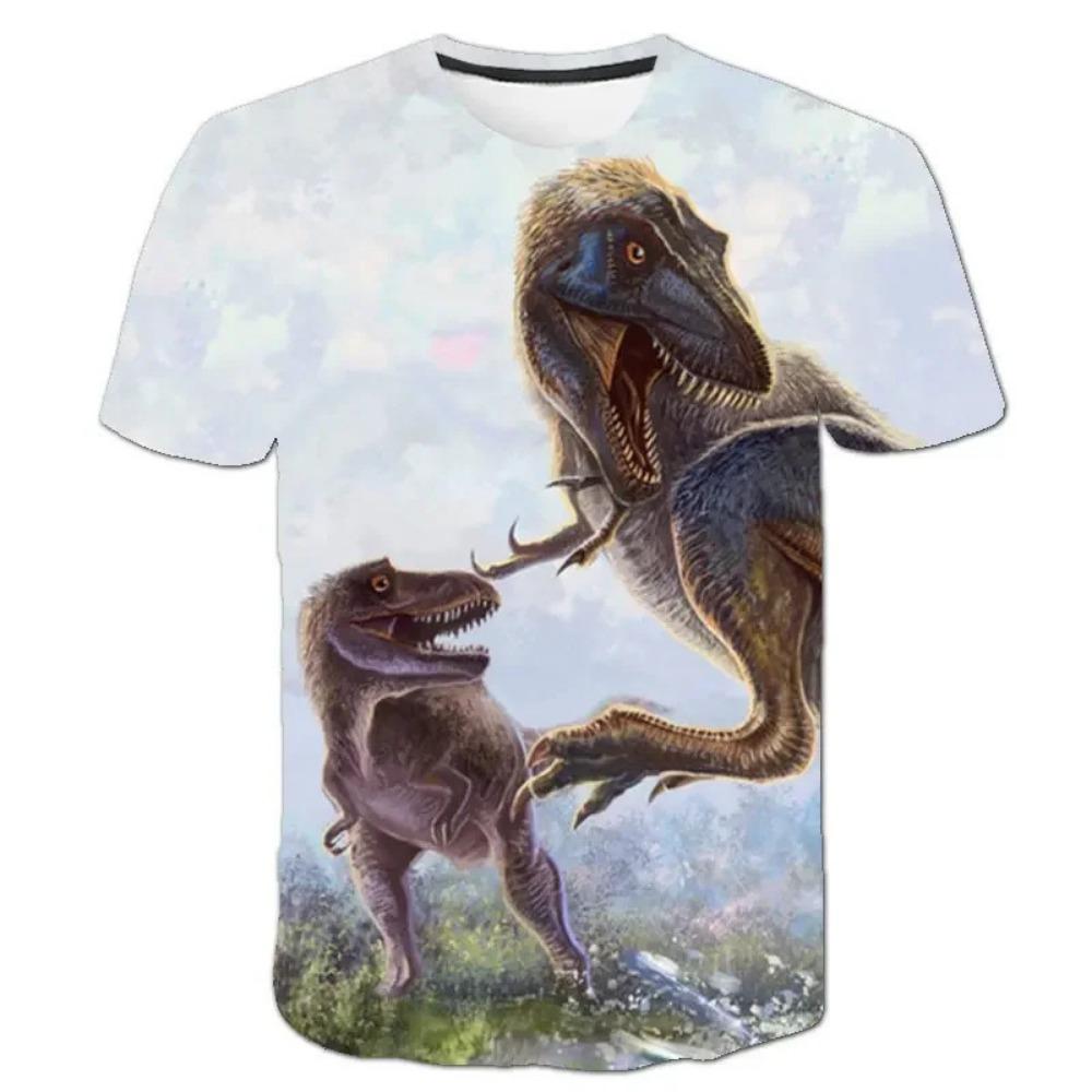 Summer Cartoon Animal Dog Dinosaur Printed Kids T-shirt Hip-hop Neutral Casual Round Neck T-shirt Boy Girl Tees Top