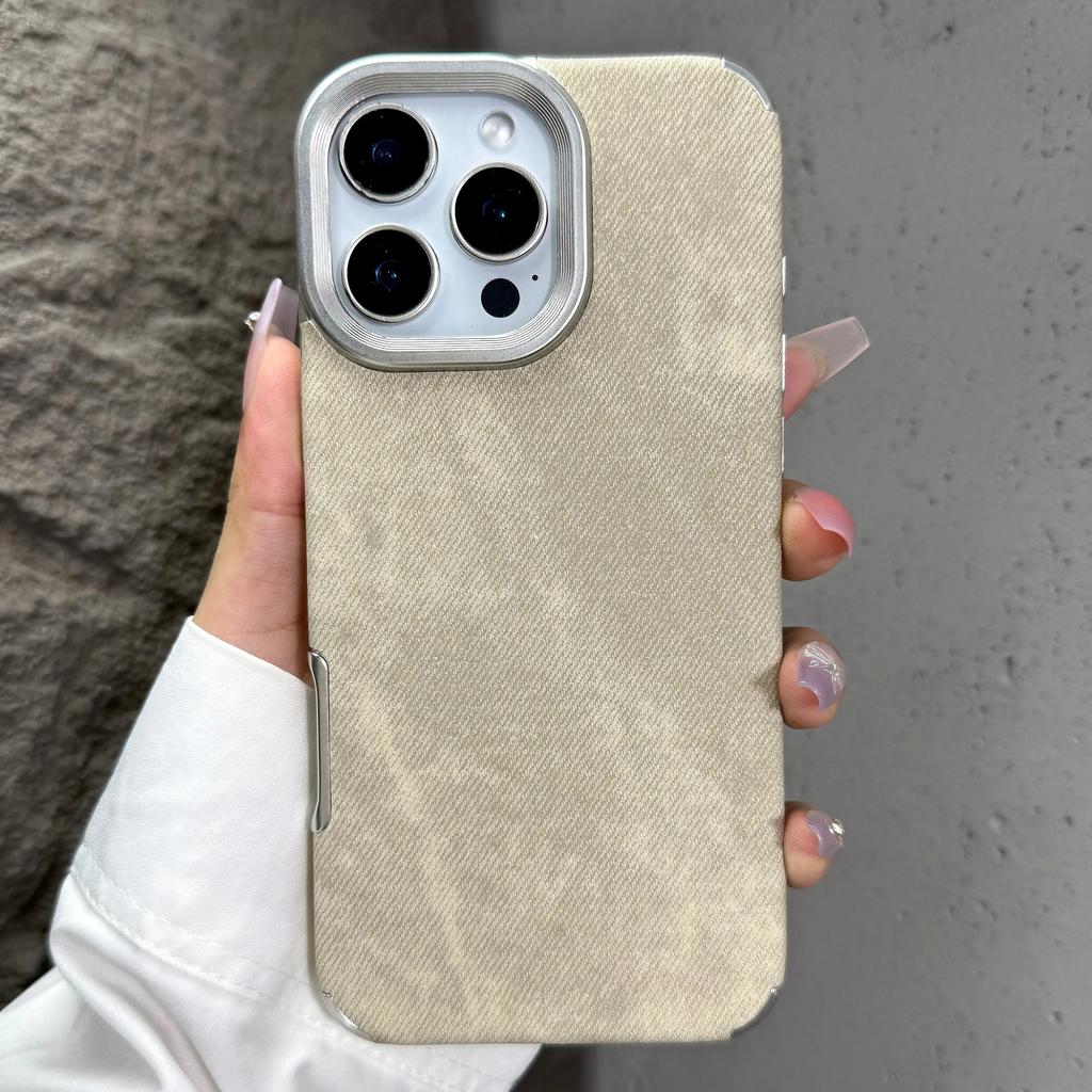 Washed Color Vintage Cowboy Fabric Phone Case iPhone 16 15 14 13 12 11 Pro Max Plus Shockproof Soft Bumper Armor Cover