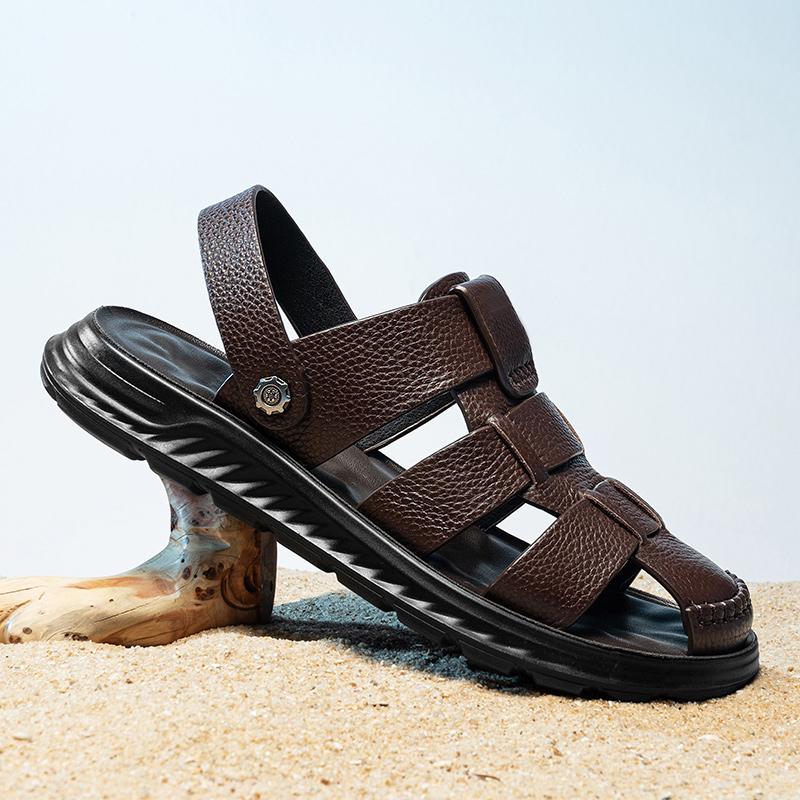 Fashion Summer Business Casual Shollow Out Shoes Men's Leather Outdoor Soft Sole Men Sandals Fashion Versatile Comfortable Soft Slippers