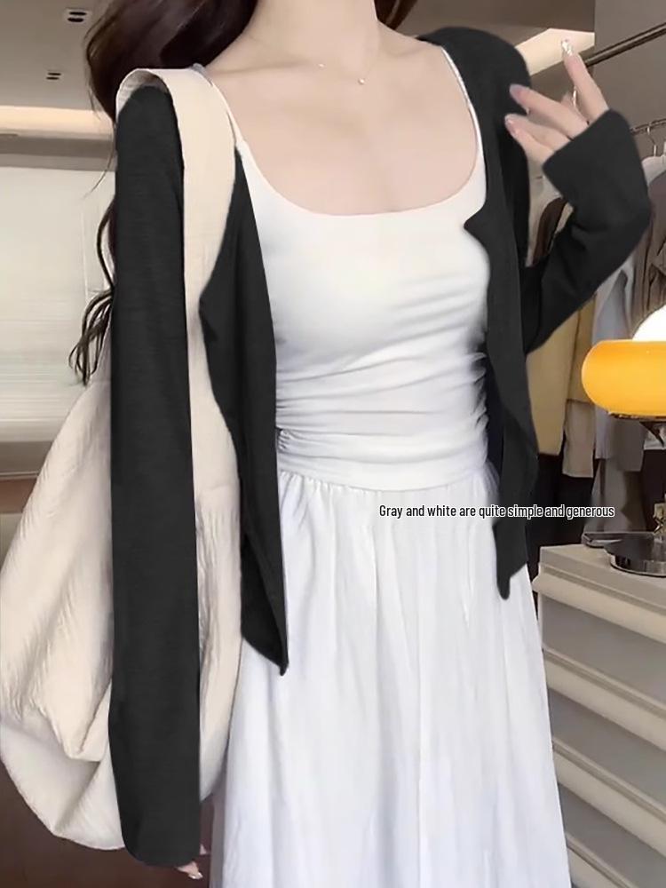 Grey Slimming Long Sleeve Knit Cardigan for Women - Casual and Versatile for Early Spring & Autumn