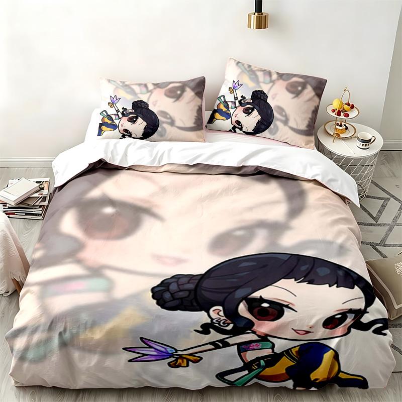 Kpop şeytan avcıları 3 parçalı set Yatak odası kullanımı için mükemmel Rahat nevresim takımı bir yorgan kılıfı ve iki yastık kılıfı içerir İdeal doğum günü veya Noel hediyesi