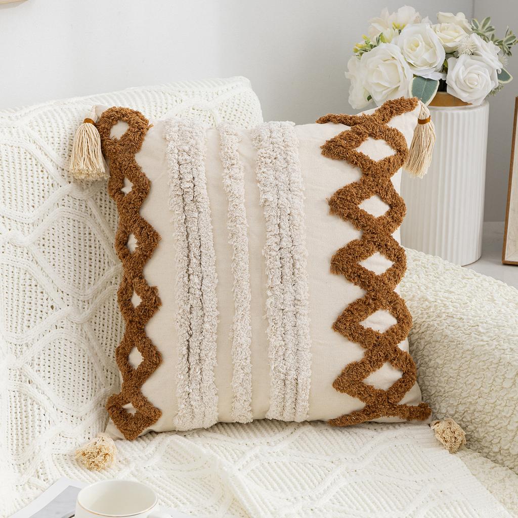 Tufted Tassel Pillow Case Bohemian Home Living Room Sofa Bedroom Tassel Back Cushion Core-Free Premium Durable