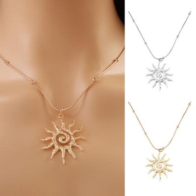 Spiral Sun Pendant Necklace Titanium Steel Vintage Necklace Bohemian Sun Charm Necklace Prom Birthday Jewelry