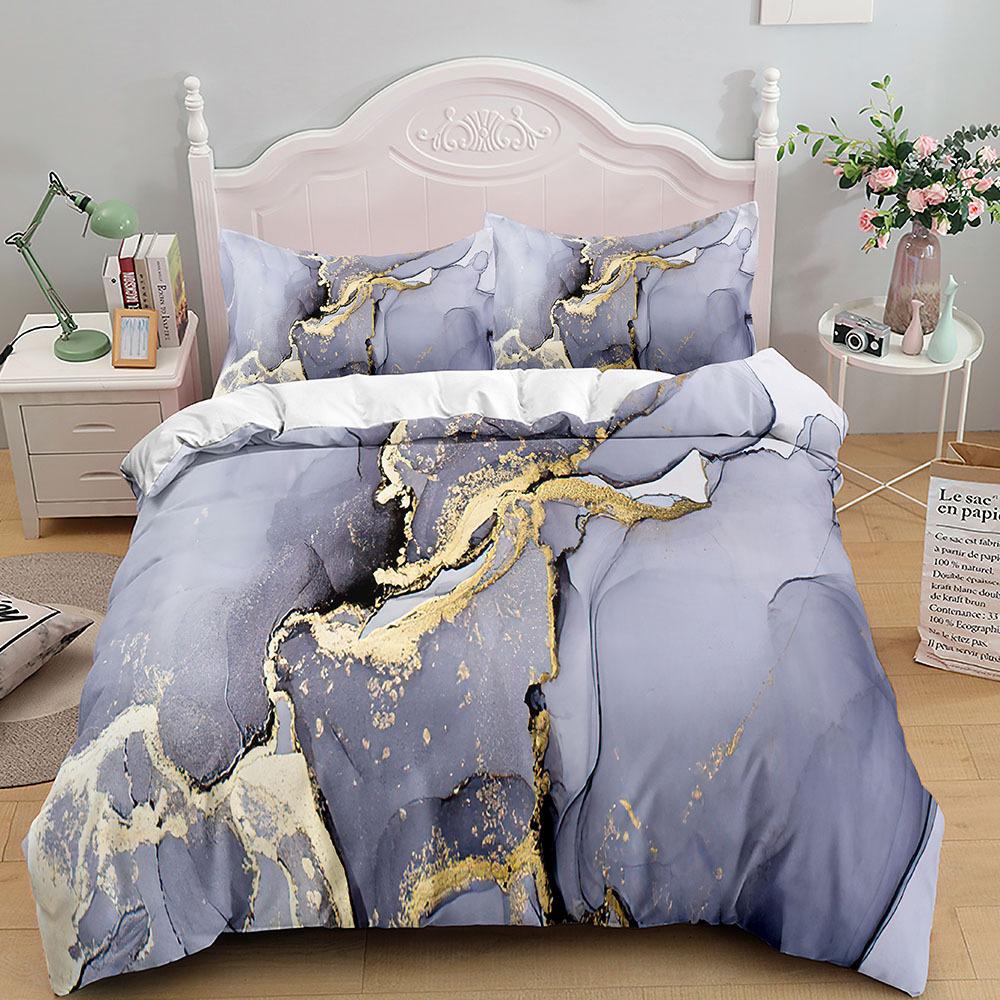 Marble Bedding Set King/Queen Size,Grey Gold Marble Duvet Cover Men Adults Modern Abstract Art Tie Dye Gothic Soft Quilt Cover