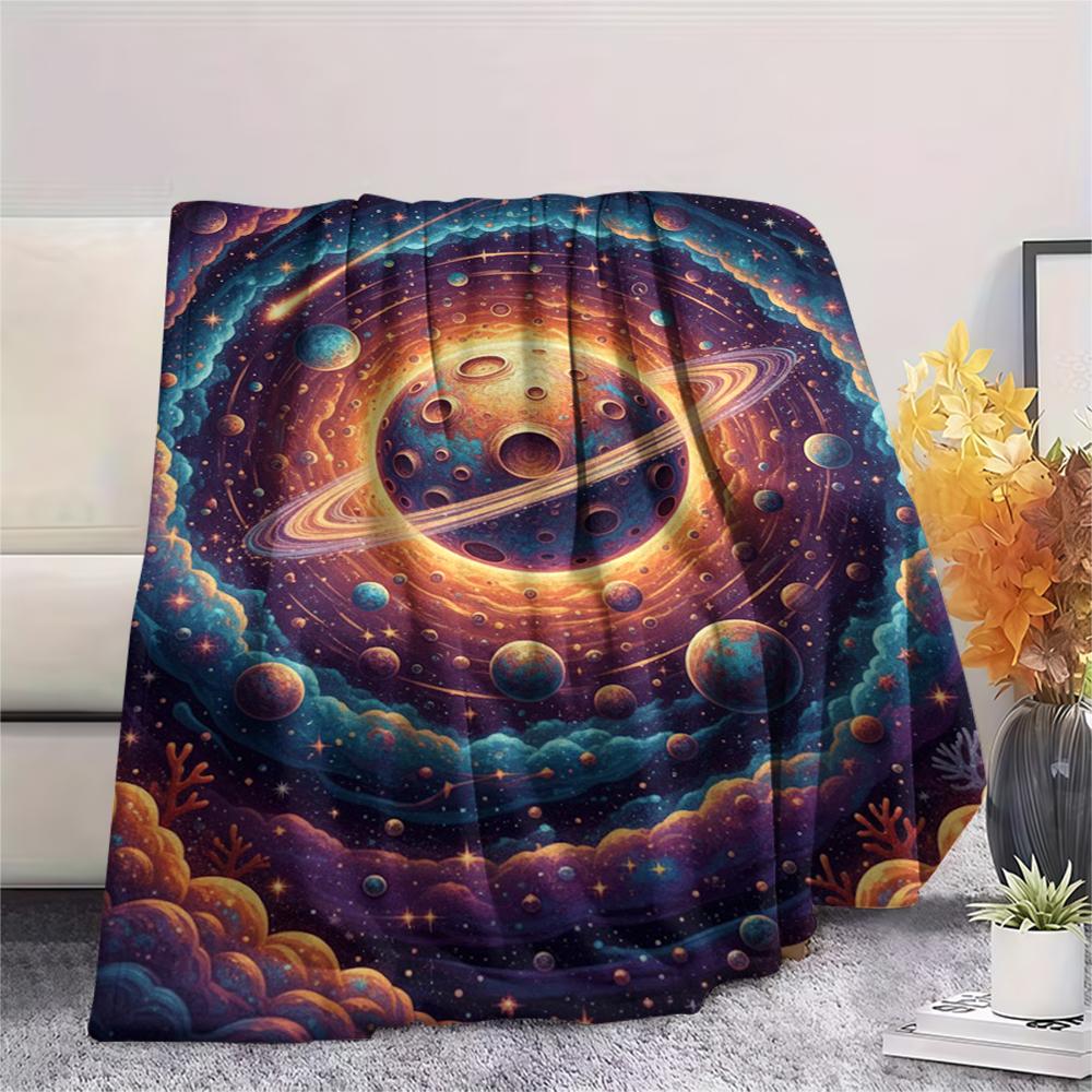 Colorful Starry Sky Sailing Print Flannel Blanket,High quality Comfortable for All Seasons,Home Decor,Warmth and Comfort,Perfect for Christmas Gifts
