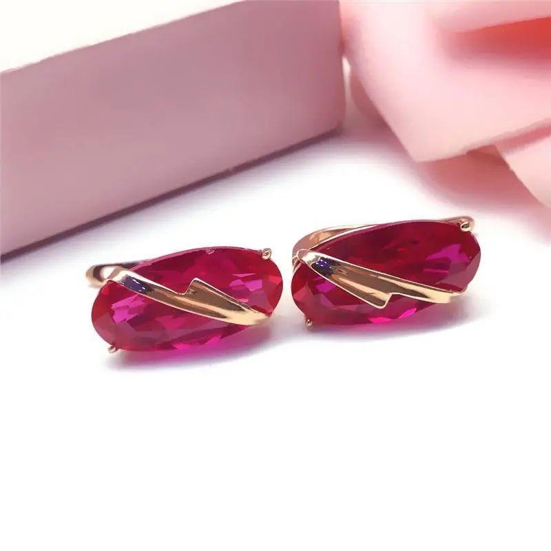 Purple Gold Inlaid Oval Redstone Earrings, Simple Light Luxury Temperament Rose Gold Egg Surface Stud Earrings