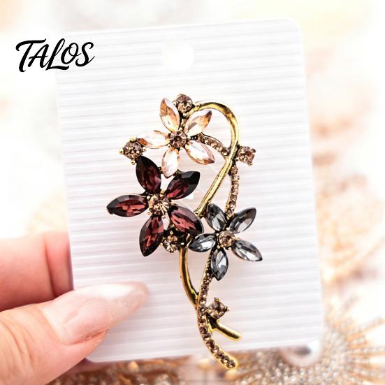 Women Brooch Pin Vintage Flower Pin, Floral Wreath Lapel with Colorful Rhinestones, Jewelry Accessory for Clothing Dress Coat Bags Scarves