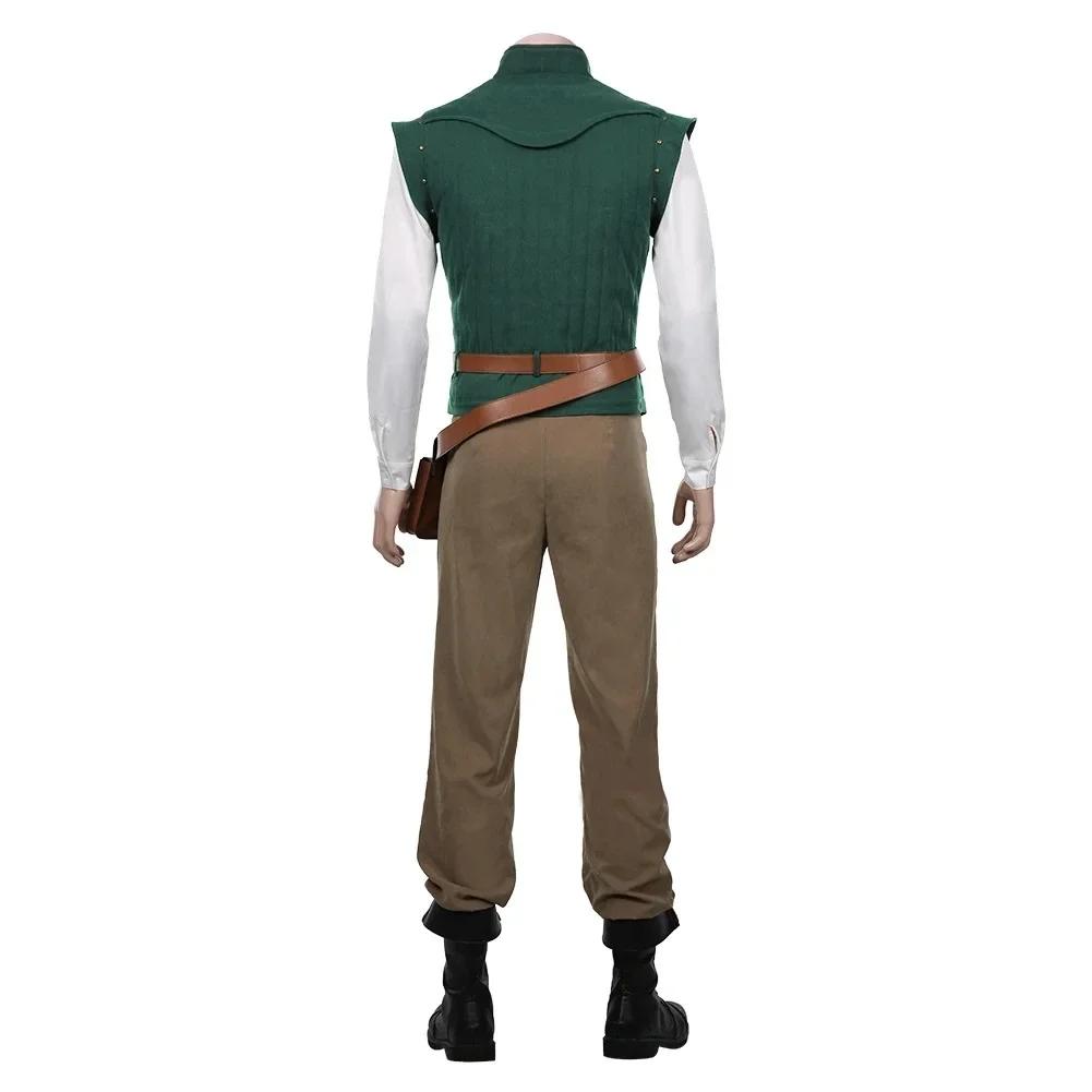 Flynn Rider Cosplay Costume Green Vest White Shirt Brown Pant Adult Carnival Uniform Anime Halloween Costumes for Man